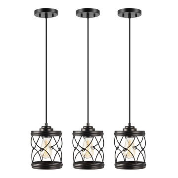 Marelle 6.5" Farmhouse Industrial Iron Filigree Caged Jar LED Pendant - JONATHAN Y